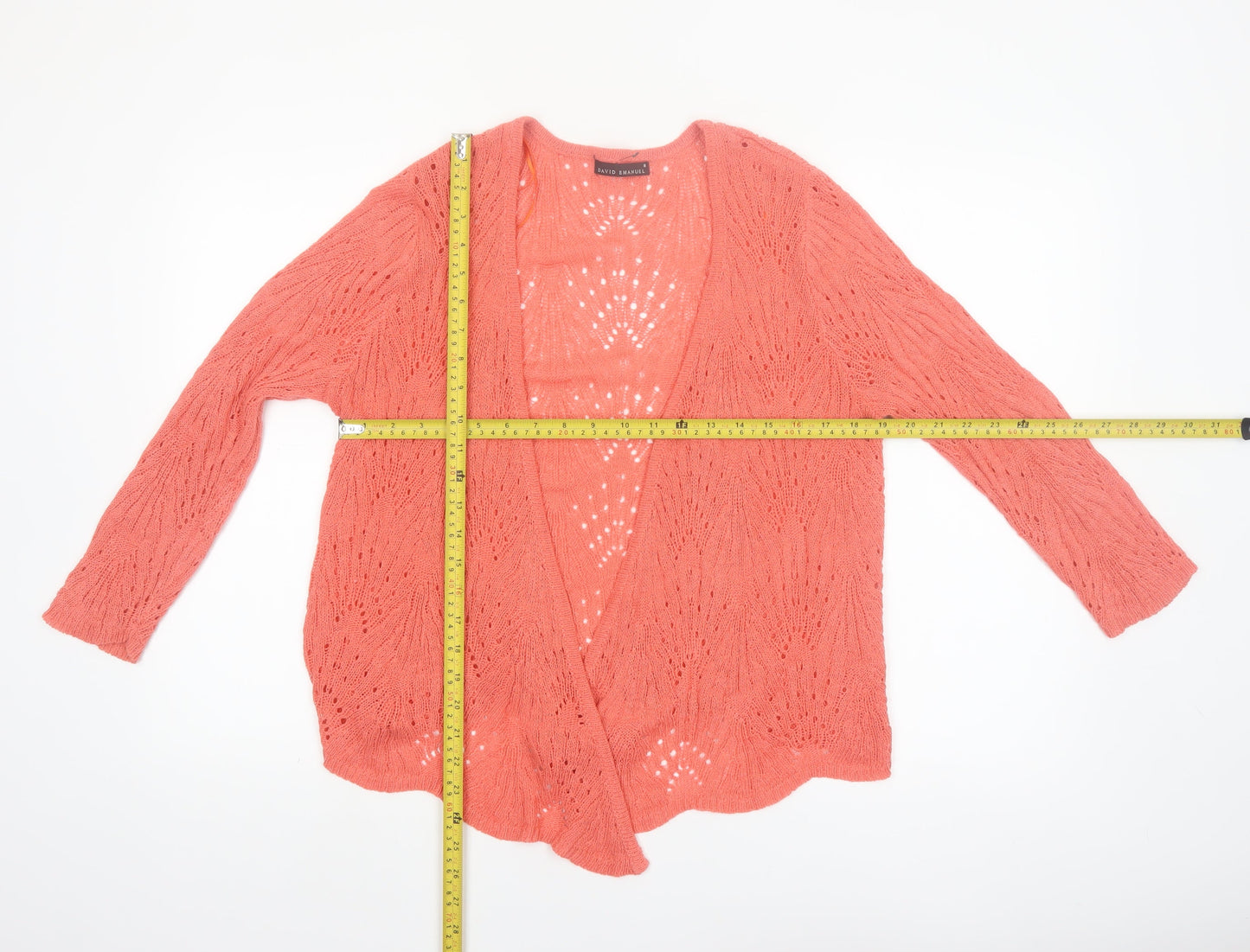 David Emanuel Women Pink Open Knit Cardigan M Lightweight