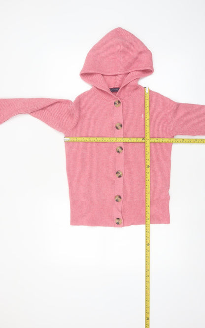 Marks and Spencer Women Pink Hooded Button Cardigan XS
