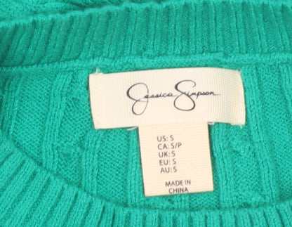 Jessica Simpson Women’s Green Cable-Knit Pullover Jumper Size S
