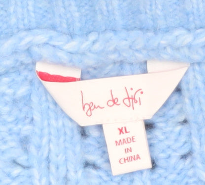 Lyn De Hiri Women Blue Cable-Knit Sleeveless 1/4 Zip Vest Jumper XL