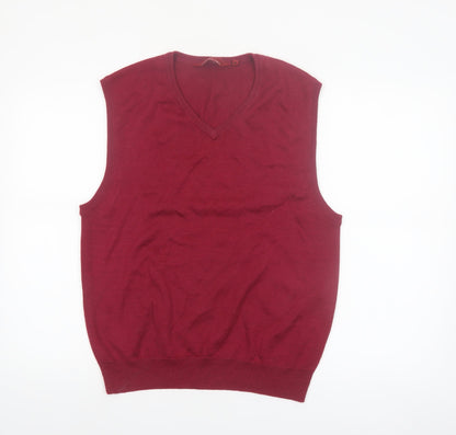 Bar Harbour Men's Red Wool Blend V-Neck Sleeveless Jumper Vest M