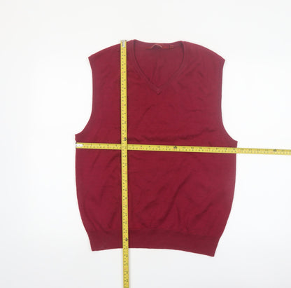 Bar Harbour Men's Red Wool Blend V-Neck Sleeveless Jumper Vest M