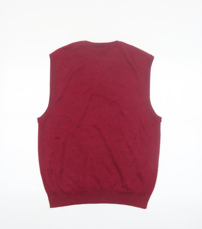 Bar Harbour Men's Red Wool Blend V-Neck Sleeveless Jumper Vest M