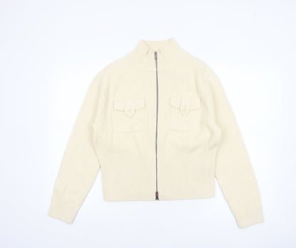 Marks and Spencer Women Ivory Full Zip Knit Jumper Size S