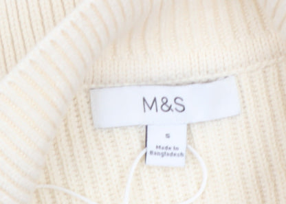 Marks and Spencer Women Ivory Full Zip Knit Jumper Size S
