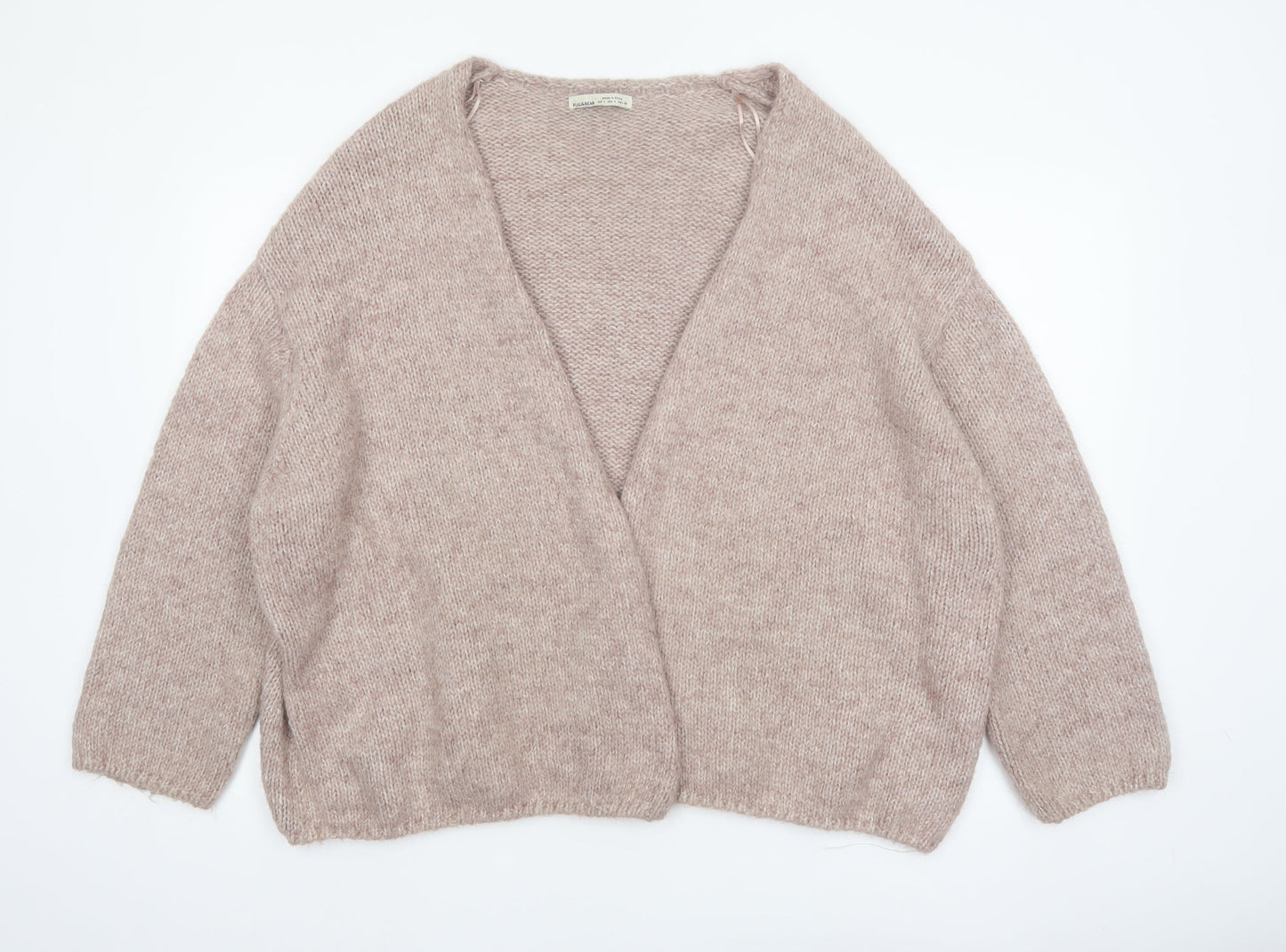 Pull & Bear Women Beige Chunky Knit Open Cardigan L