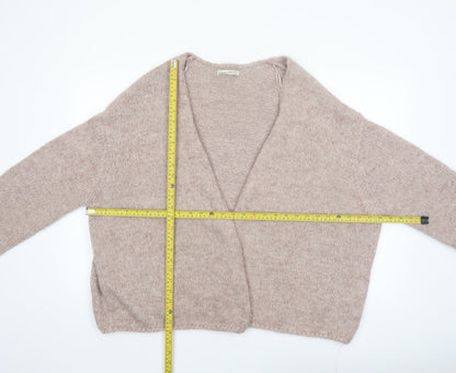 Pull & Bear Women Beige Chunky Knit Open Cardigan L