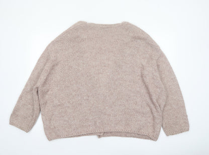Pull & Bear Women Beige Chunky Knit Open Cardigan L