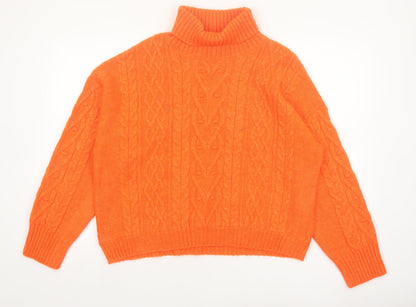 F&F Women's Orange Cable-Knit Roll Neck Jumper Size 18