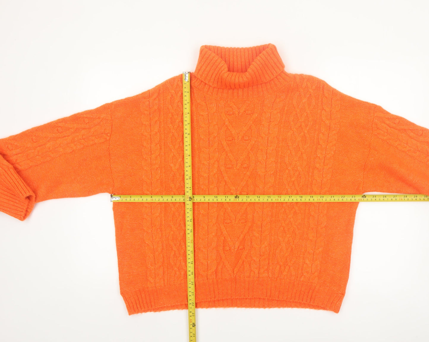 F&F Women's Orange Cable-Knit Roll Neck Jumper Size 18
