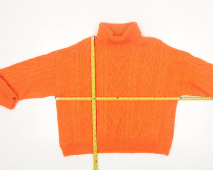 F&F Women's Orange Cable-Knit Roll Neck Jumper Size 18
