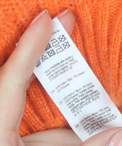 F&F Women's Orange Cable-Knit Roll Neck Jumper Size 18