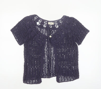 People Tree Womens Purple Cotton Crochet Short Sleeve Cardigan M