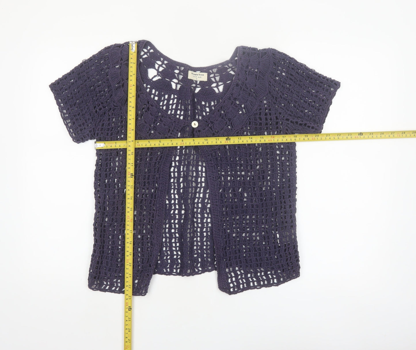 People Tree Womens Purple Cotton Crochet Short Sleeve Cardigan M