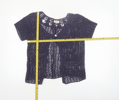 People Tree Womens Purple Cotton Crochet Short Sleeve Cardigan M