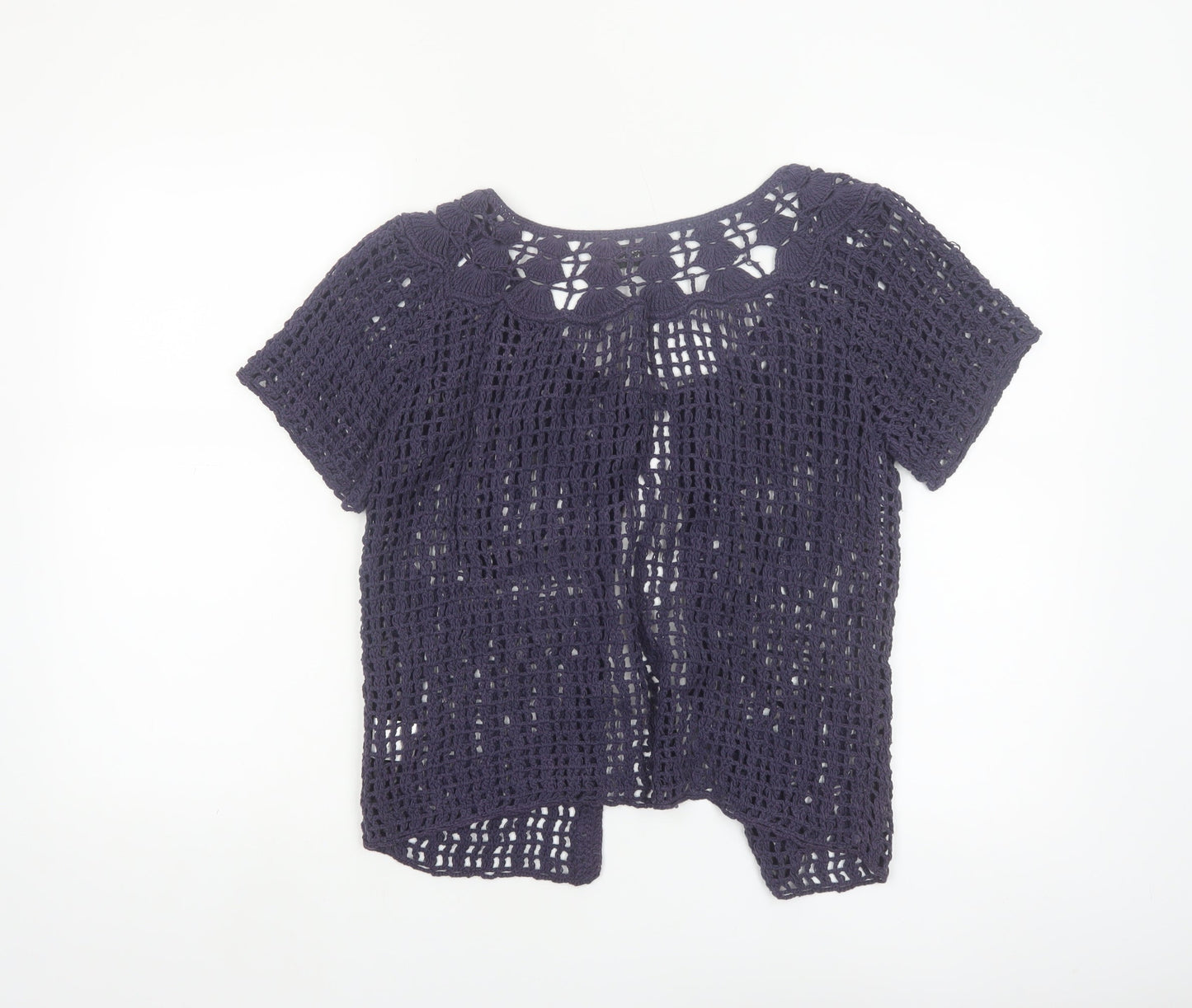 People Tree Womens Purple Cotton Crochet Short Sleeve Cardigan M