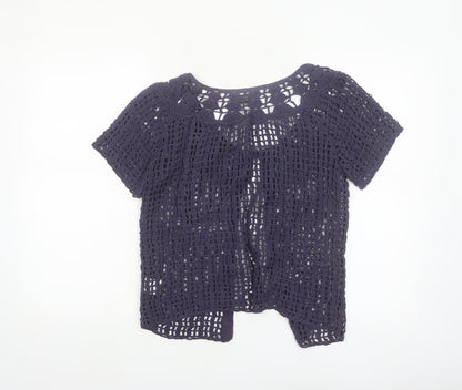 People Tree Womens Purple Cotton Crochet Short Sleeve Cardigan M