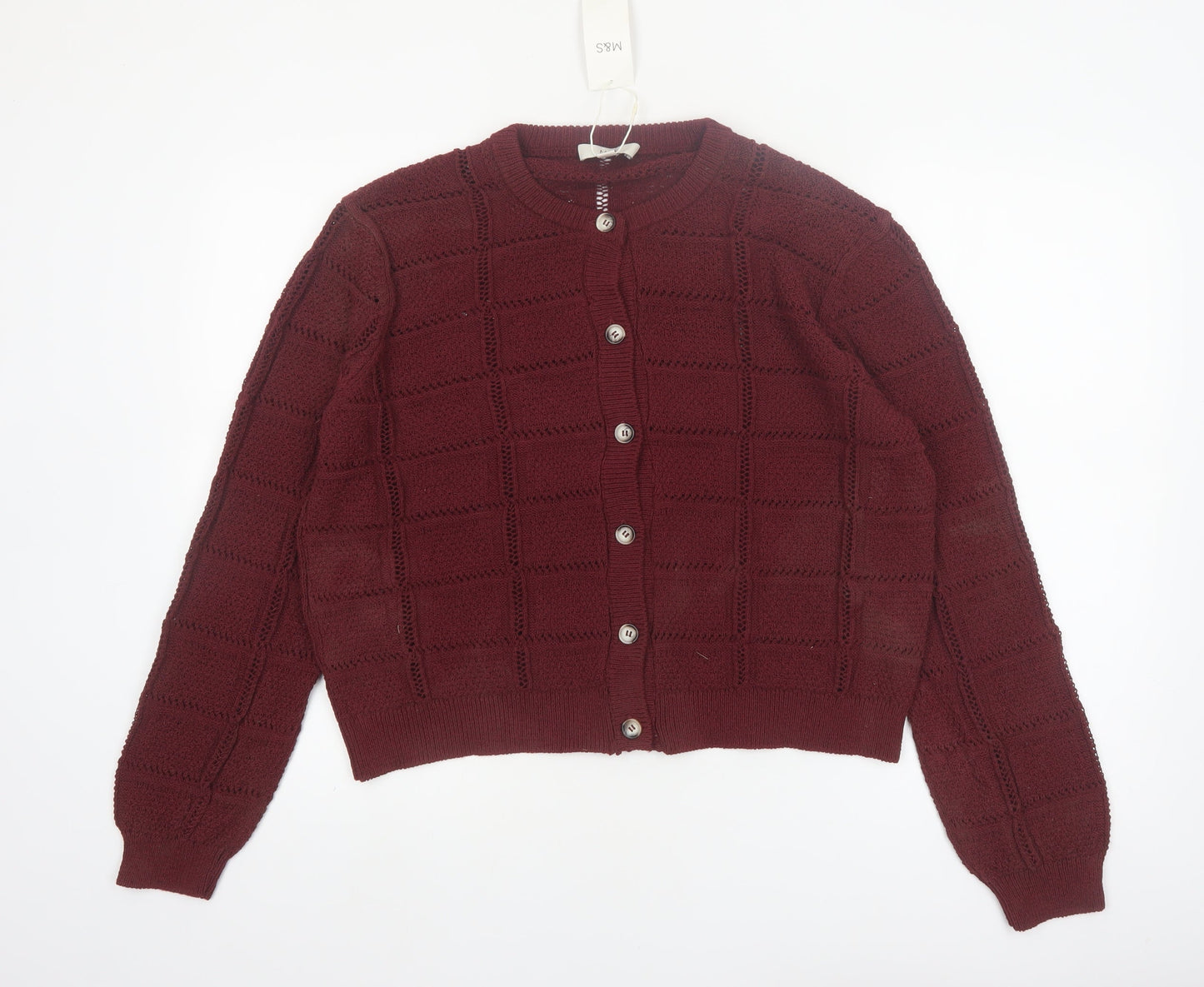 Marks and Spencer Women Red Knit Cardigan L Crew Neck Button Long Sleeve