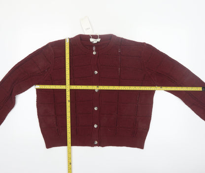 Marks and Spencer Women Red Knit Cardigan L Crew Neck Button Long Sleeve