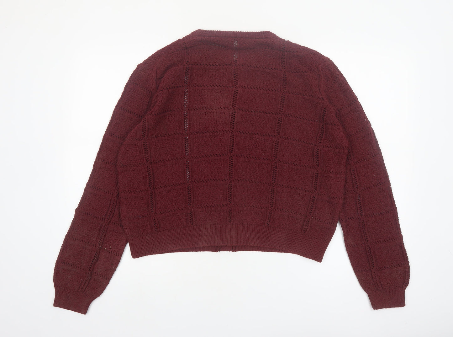 Marks and Spencer Women Red Knit Cardigan L Crew Neck Button Long Sleeve