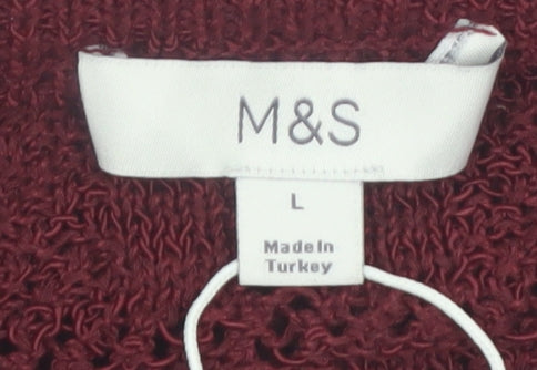 Marks and Spencer Women Red Knit Cardigan L Crew Neck Button Long Sleeve