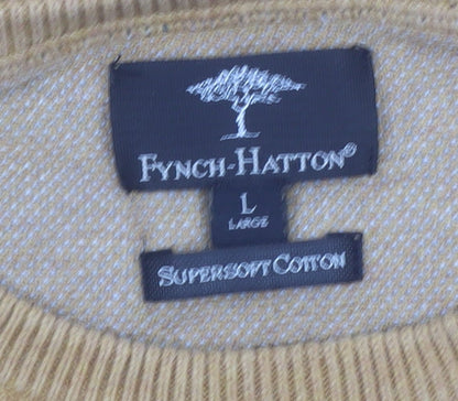 Fynch-Hatton Men's Brown Cotton Crew Neck Jumper Size L