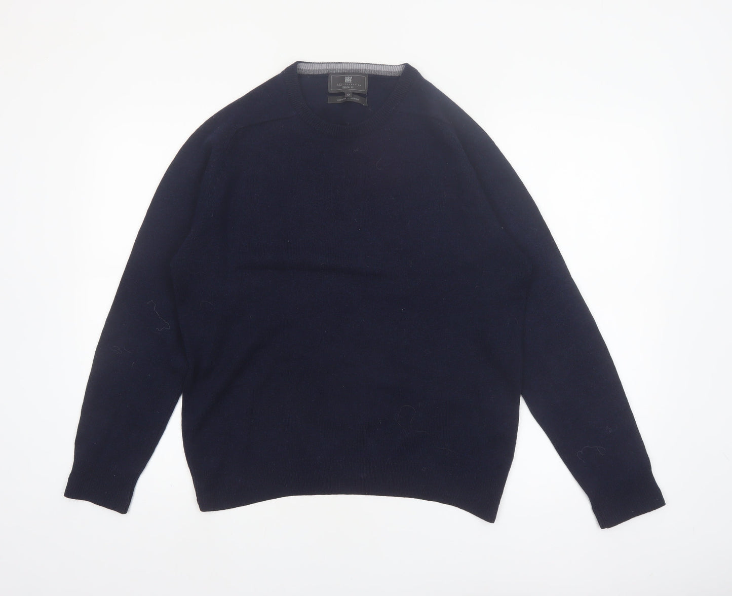 Marks and Spencer Men's Blue Wool Regular Fit Jumper M