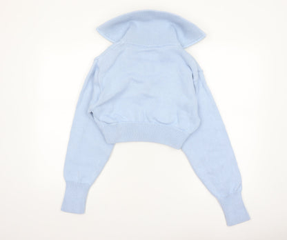 ZARA Women’s Blue Cotton Collared Half Zip Knit Jumper Size S