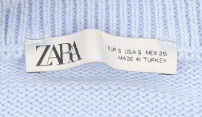 ZARA Women’s Blue Cotton Collared Half Zip Knit Jumper Size S