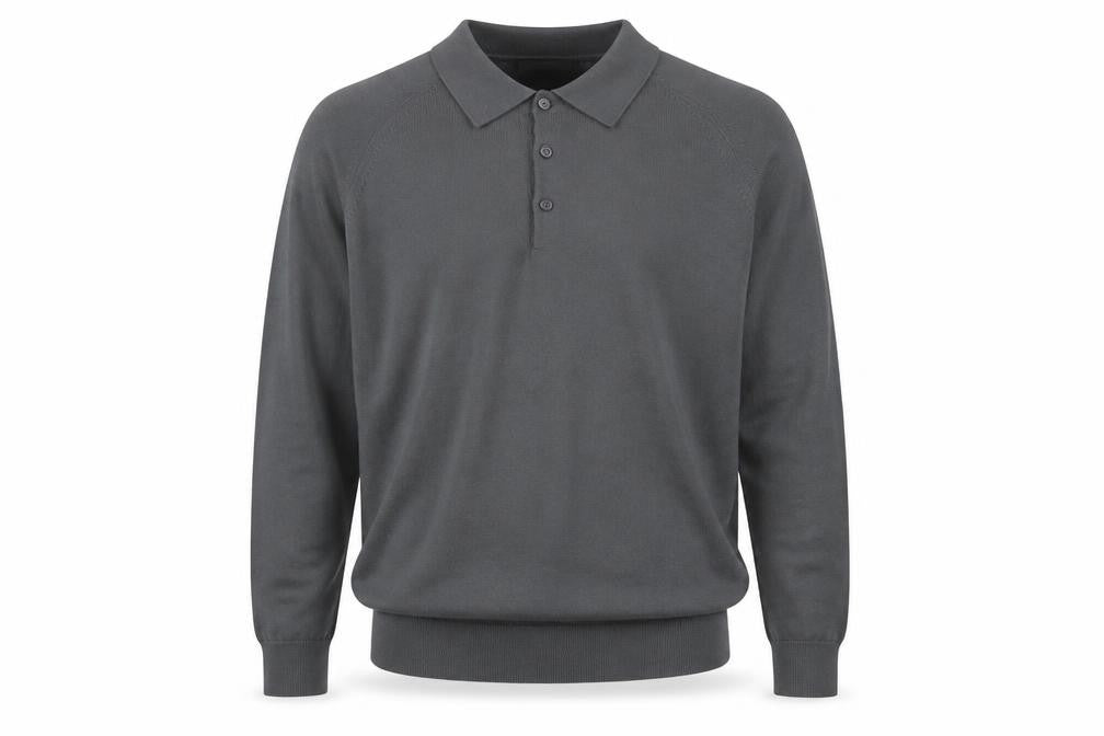 Marks and Spencer Men's Grey XL Collared Cotton Henley Jumper