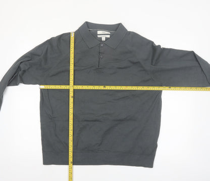 Marks and Spencer Men's Grey XL Collared Cotton Henley Jumper