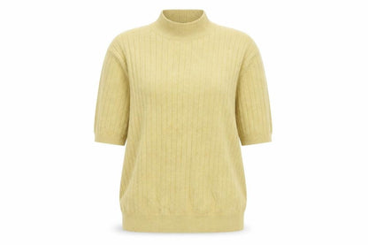 Sag Harbor Women Gold Mock Neck Short Sleeve Ribbed Knit Jumper Size L
