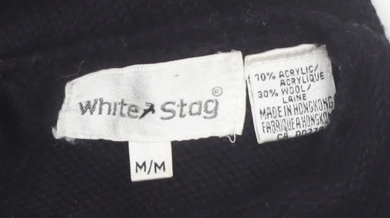White Stag Womens Black Medium Floral Knit Pullover Jumper Wool Blend