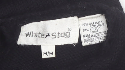 White Stag Womens Black Medium Floral Knit Pullover Jumper Wool Blend