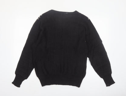SML Sport Ltd Women’s Black Beaded V-Neck 90s Vintage Jumper M