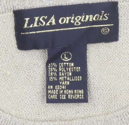 LISA Originals Women's Beige L Metallic Knit Pullover Jumper