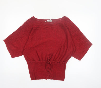 Isela Women's Red Boat Neck Knit Pullover Jumper Size M