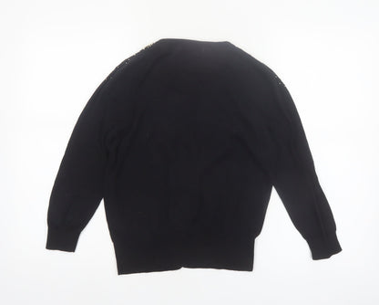 Red Herring Women's Black Beaded Crew Neck Cotton Cardigan Size 14
