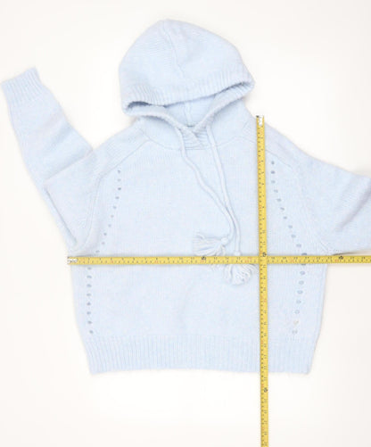 Marks and Spencer Per Una Women's Blue Hooded Knit Jumper M