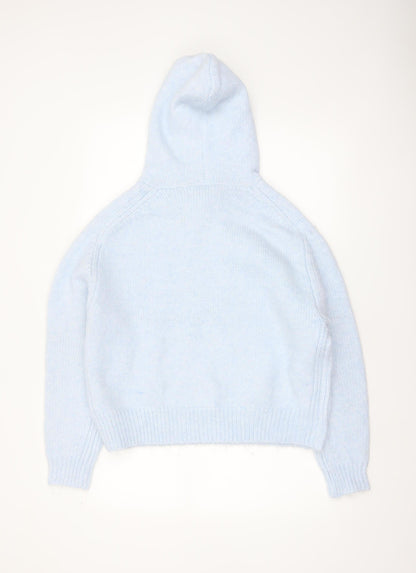 Marks and Spencer Per Una Women's Blue Hooded Knit Jumper M