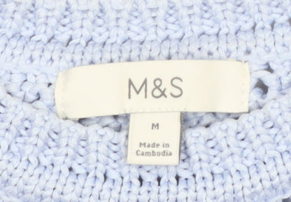 Marks and Spencer Women Blue Open-Knit Polyester Jumper M