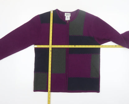 Tabi International Women Purple Wool Full Zip Geometric Jumper S
