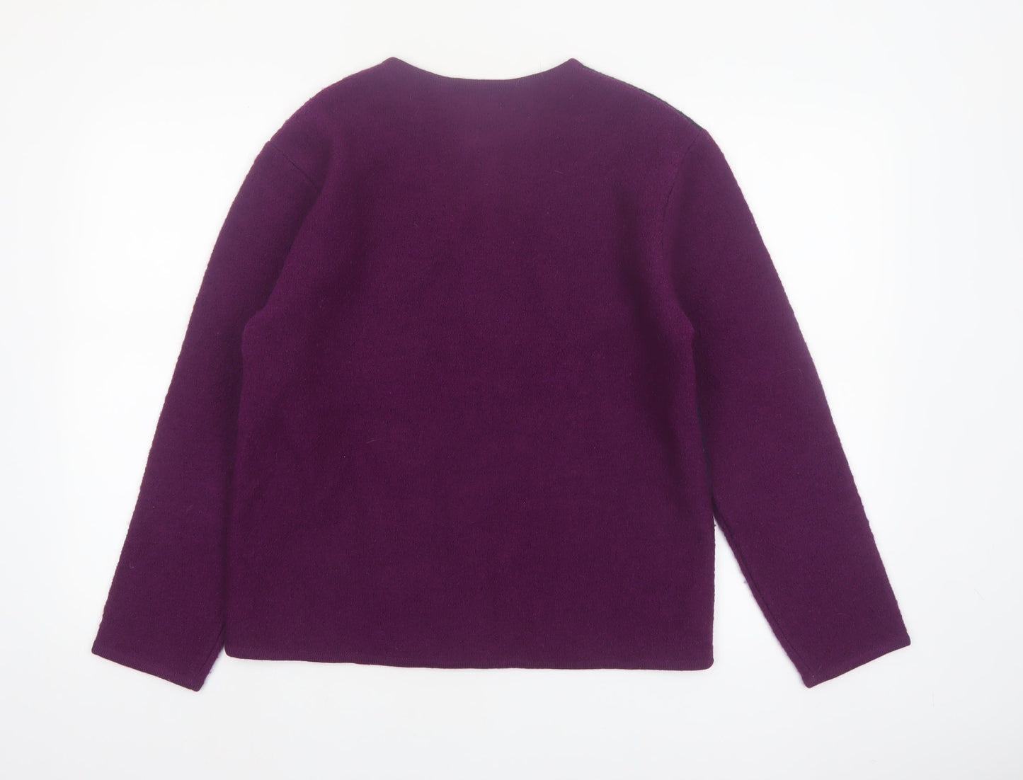 Tabi International Women Purple Wool Full Zip Geometric Jumper S