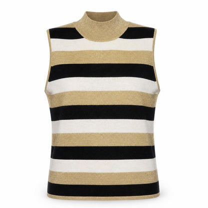 Kathie Lee Collection Women's Gold Striped Mock Neck Sleeveless Knit Jumper XL