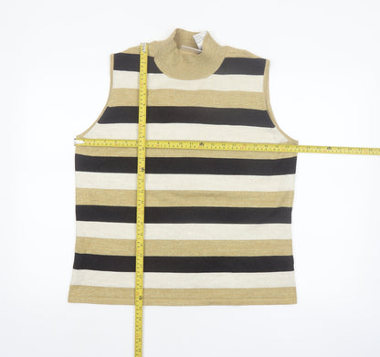 Kathie Lee Collection Women's Gold Striped Mock Neck Sleeveless Knit Jumper XL