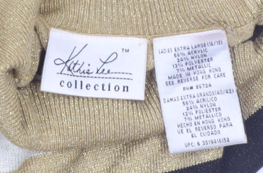 Kathie Lee Collection Women's Gold Striped Mock Neck Sleeveless Knit Jumper XL