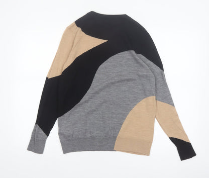 Marks and Spencer Womens Black Beige Grey Merino Wool Jumper Size 14