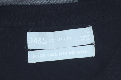 Marks and Spencer Womens Black Beige Grey Merino Wool Jumper Size 14