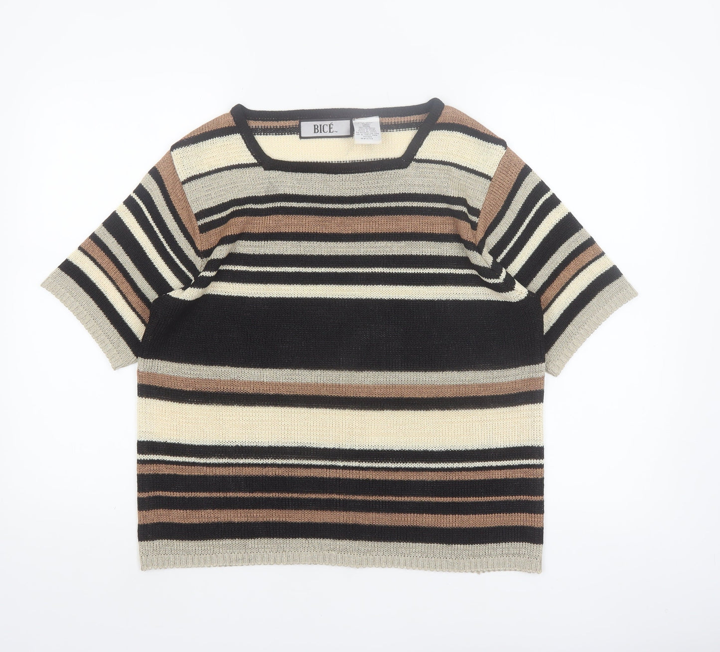 BICE Women’s Multicoloured Striped Short Sleeve Knit Jumper L