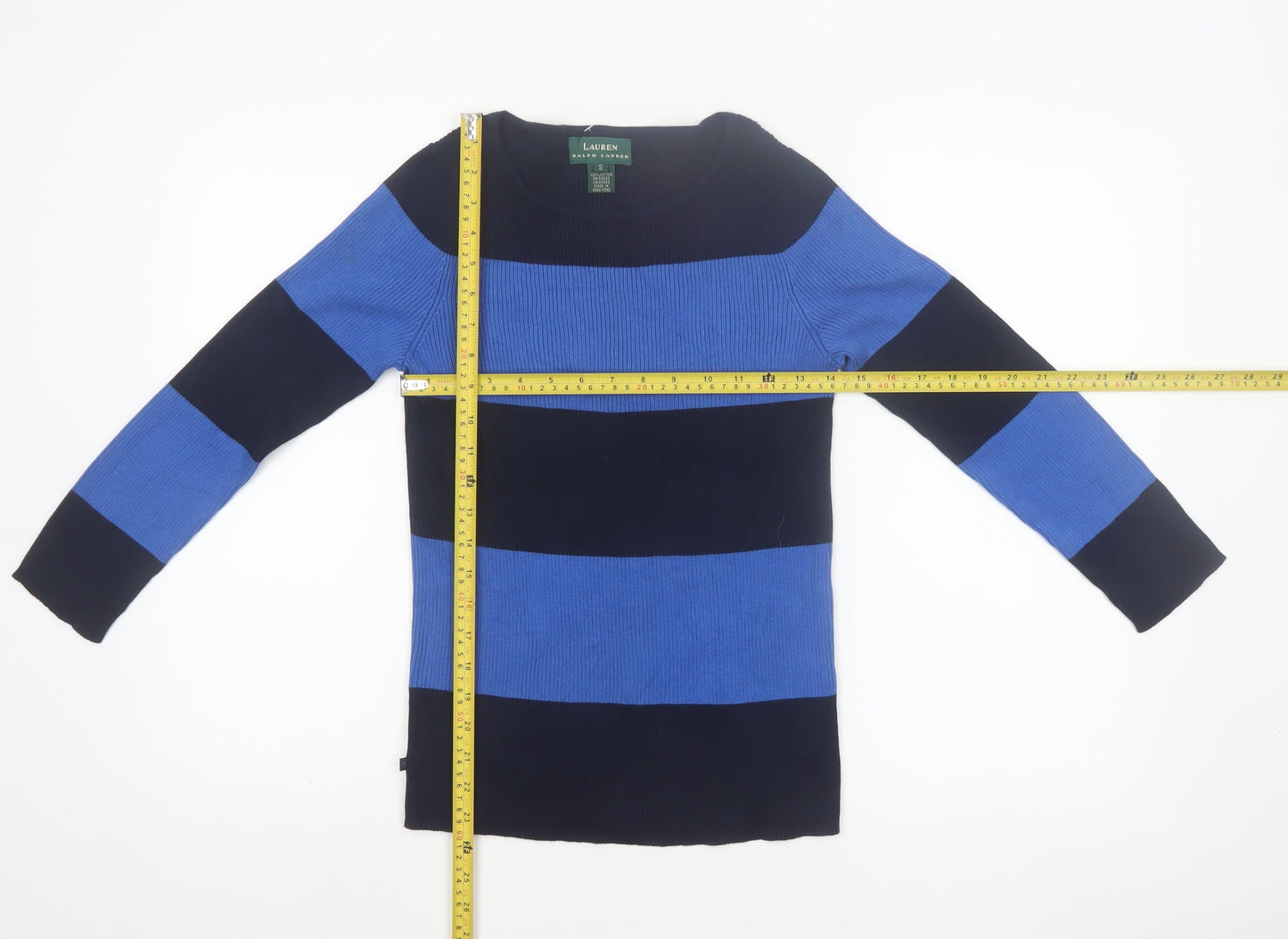 Lauren Ralph Lauren Women's Blue Striped Cotton Jumper Size S